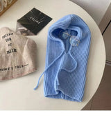 Winter Womens Hats Unisex Knitted Hooded Neck Collar Cap Beanie For Men & Women Drawstring One-Piece Hats Warmer Balaclava Cap