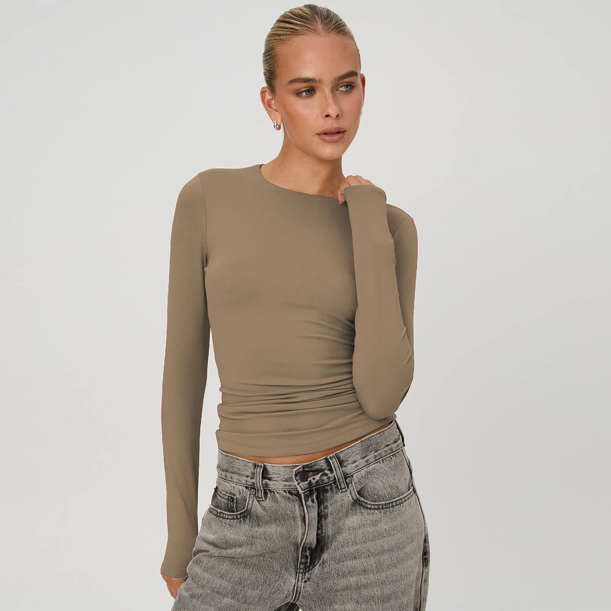 Long Sleeve T Shirt Women Autumn Winter Y2k Crop Top Casual Slim Fit Pullovers Solid O Neck T-shirts Streetwear Female Basic Tee