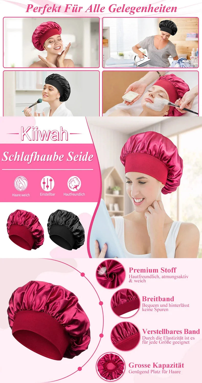 New Women's Satin Solid Sleeping Hat Night Sleep Hair Care Bonnet Nightcap Silky Shower Caps Comfortable Flower Band Unisex Cap