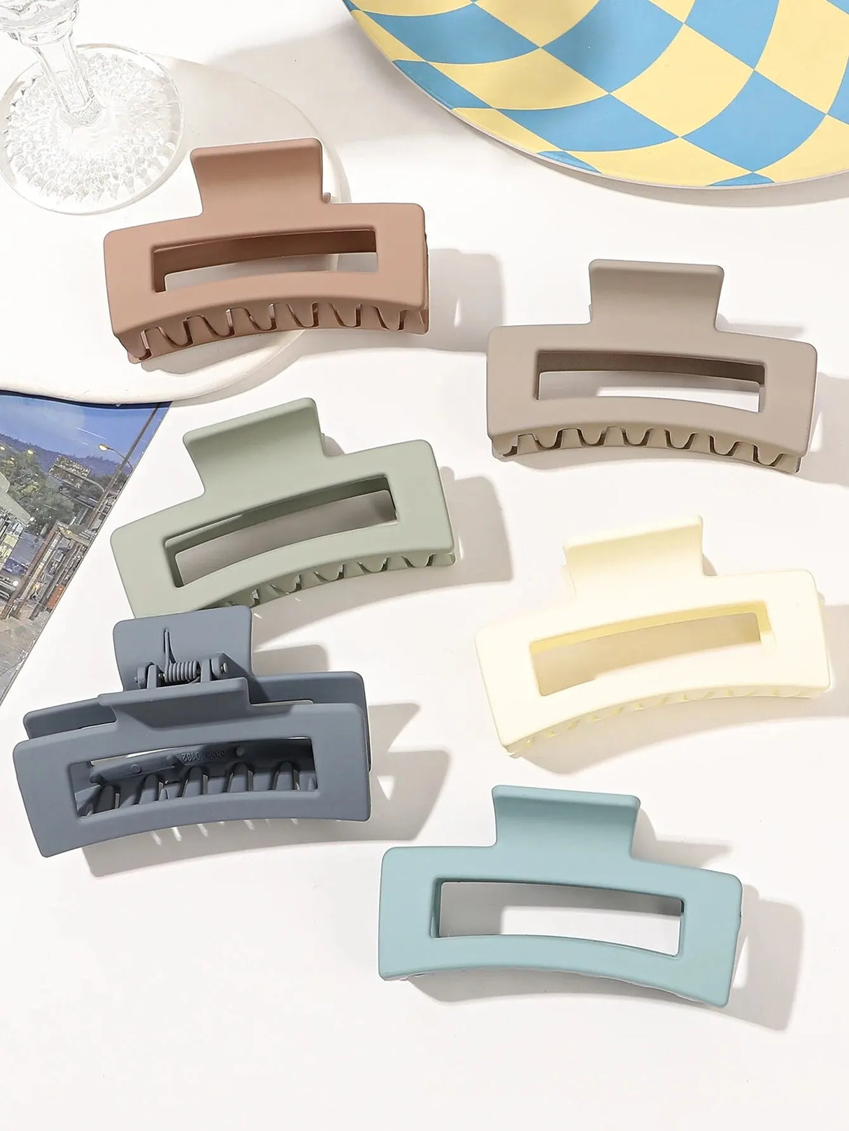 7 Pcs Big Hair Claw Clips 3.4" Non-slip Big Square Matte for Women Girls, Strong Hold Banana Clips for Thick Thin Hair