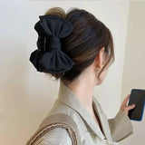 Elegant Women Bow Hair Claw Clips Double-Sided Large Satin Shark Hair Claw Solid Bowknot Hairpins Barrettes Hair Accessories