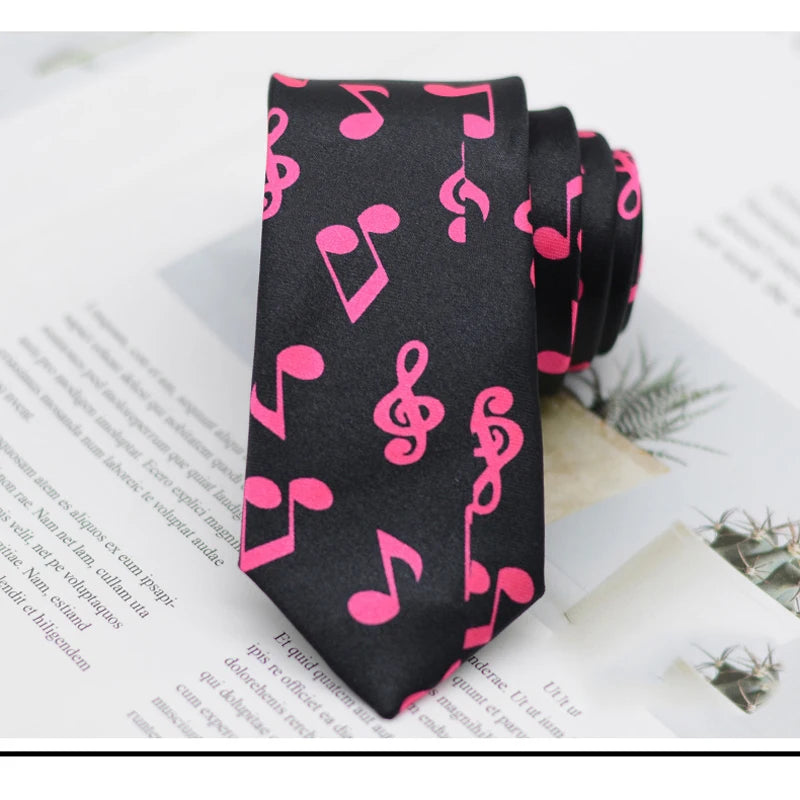 5cm Musical Note Printed Tie College Students Narrow Neckties Leopard Check Performance Ties For Men Daily Neckwear Gravata Gift