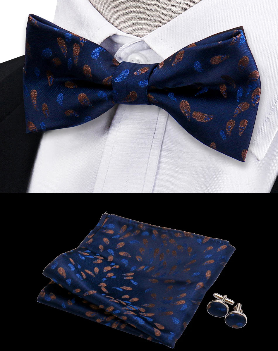 3pcs Bow Tie For MenBowtie Handkerchief Cufflinks Set For Shirts Fit Business Wedding Butterfly Paisley Pocket Square Bowtie Man