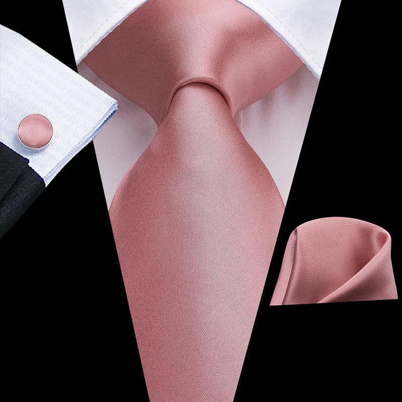 Hi-Tie 100% Silk Classic Men's Wedding Coral Pink Red Peach Tie Pocket Square Cufflinks Set Rose Ties for Men Solid Paisley Ties