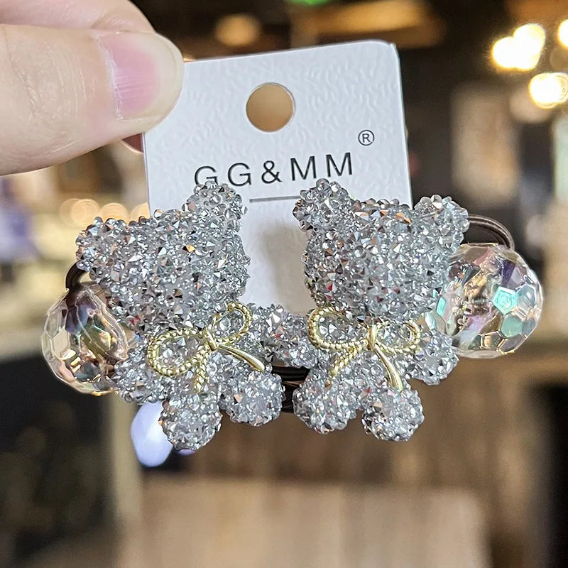 Headbands for Girls Baby Hair Clips 2pcsMinimalist Bear Hair Ties - Bouncy Beaded Elastics for Girls Baby Accessories