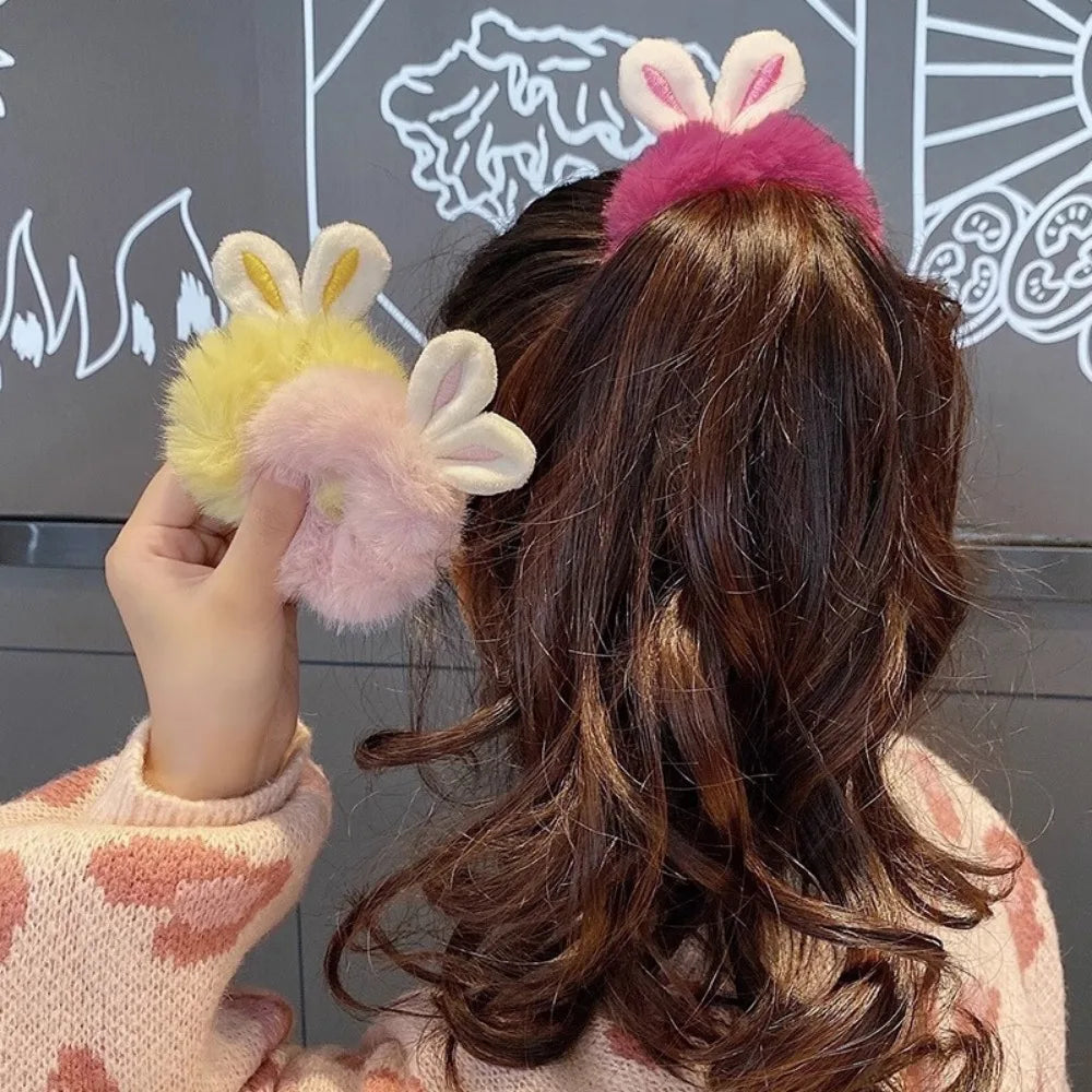 New Cute Khaki Elastic Rubber Band Hair Ties Plush Rabbit Ear Plush Hair Rope Girls Woman Scrunchies Headdress Hair Accessories