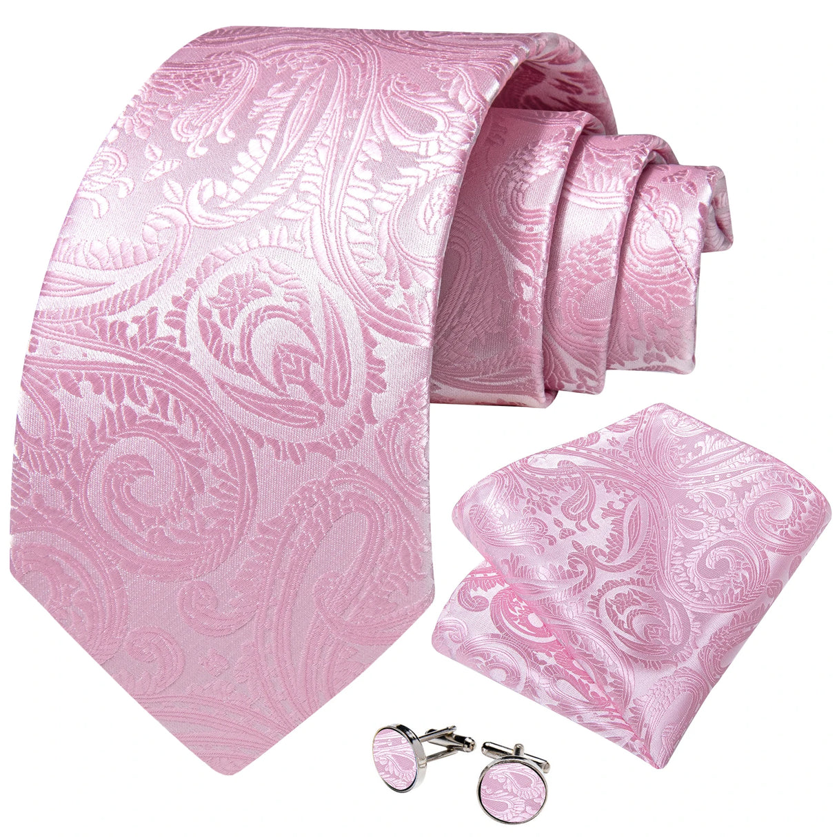 Pink Striped Floral Solid Paisley 8cm Silk Men's Tie Set Handkerchief Cufflinks Wedding Business Prom Accessories Tie Cravat