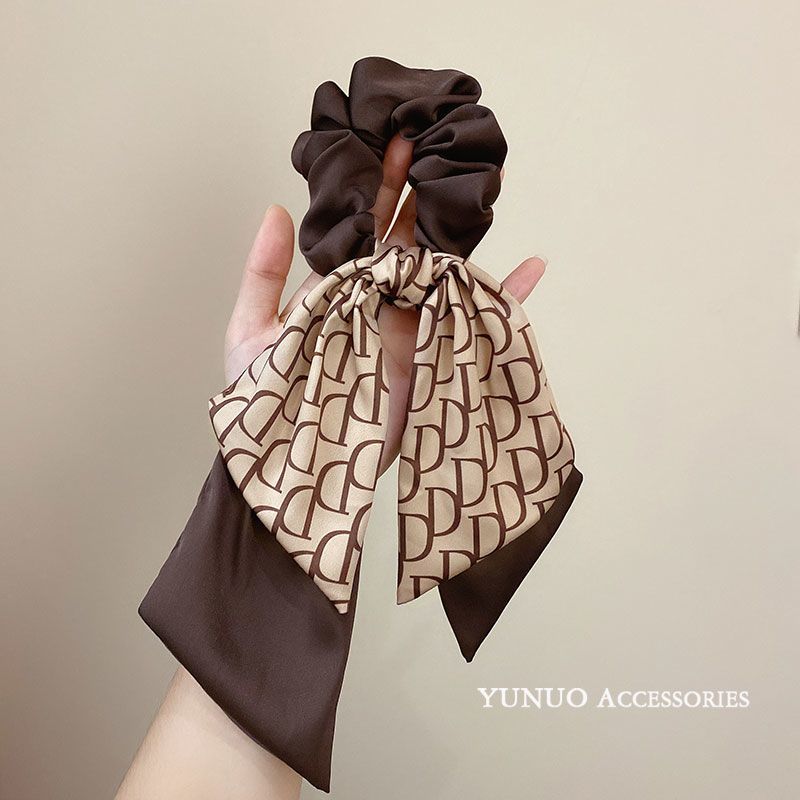 Women's Elastic Hair Bands French Style Hair Rope Creative Letter D Classic Retro Bow Ribbon Headdress Delicate All-matching