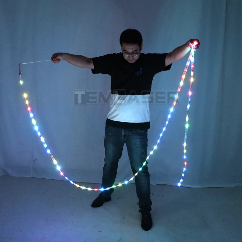 LED Rhythmic Gymnastics Ribbon Colorful Luminous Gym Ribbons Dance Rgb Glow Led Poi Ribbon For Belly Dance Hand Props