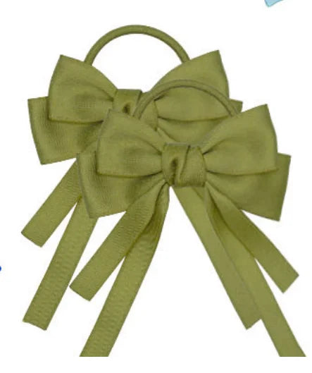 2PCS Elastic Hair Ties Rings Boutique Fabric Fringes Bows Grosgrain Ribbon Ponytail Holder Rubber Hair Bands Hair Accessories