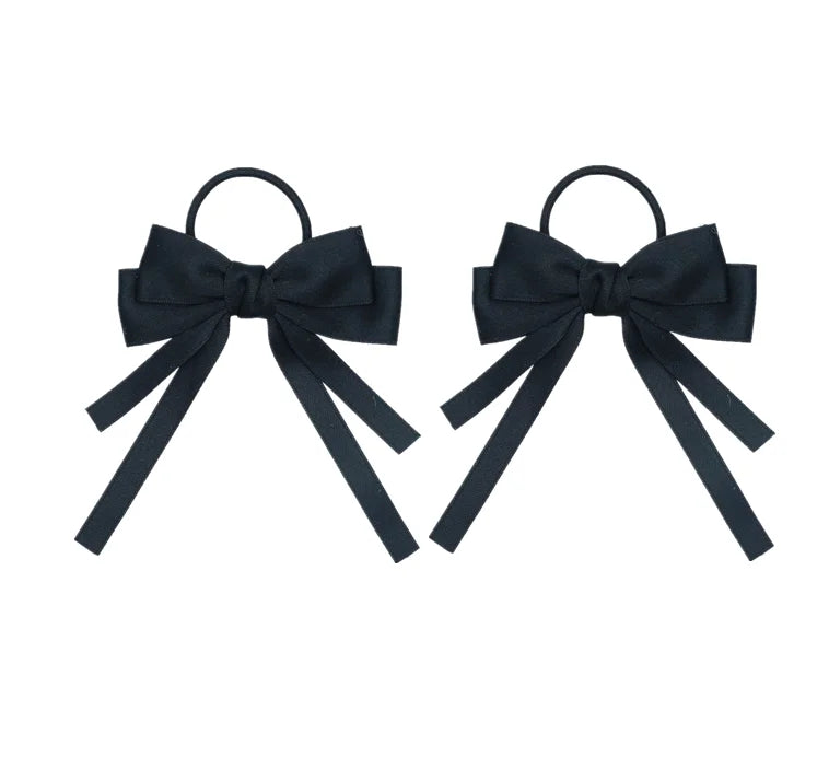 2PCS Elastic Hair Ties Rings Boutique Fabric Fringes Bows Grosgrain Ribbon Ponytail Holder Rubber Hair Bands Hair Accessories