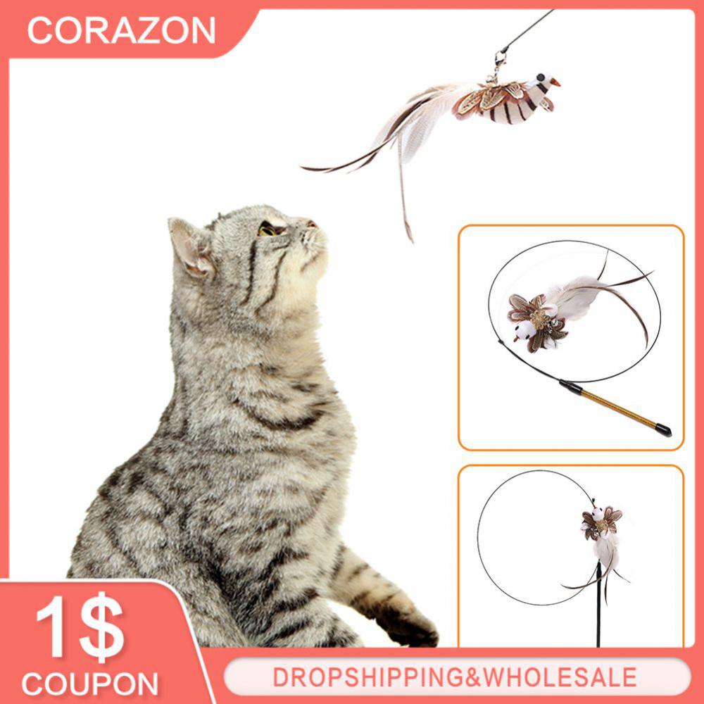 Cat Dancer Wand High Flexibility Elastic Cat Stick Wand Toy Interactive Cat Toy Cute Exchangeable Bird With Bell Cat Stick Toy